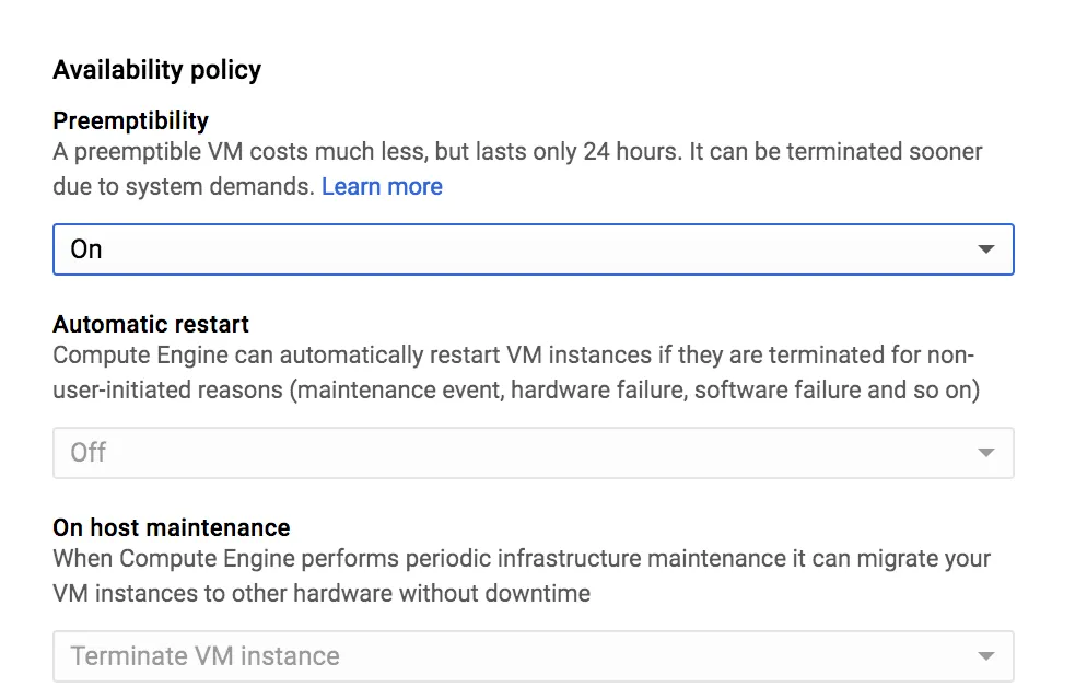 VM Availability policy