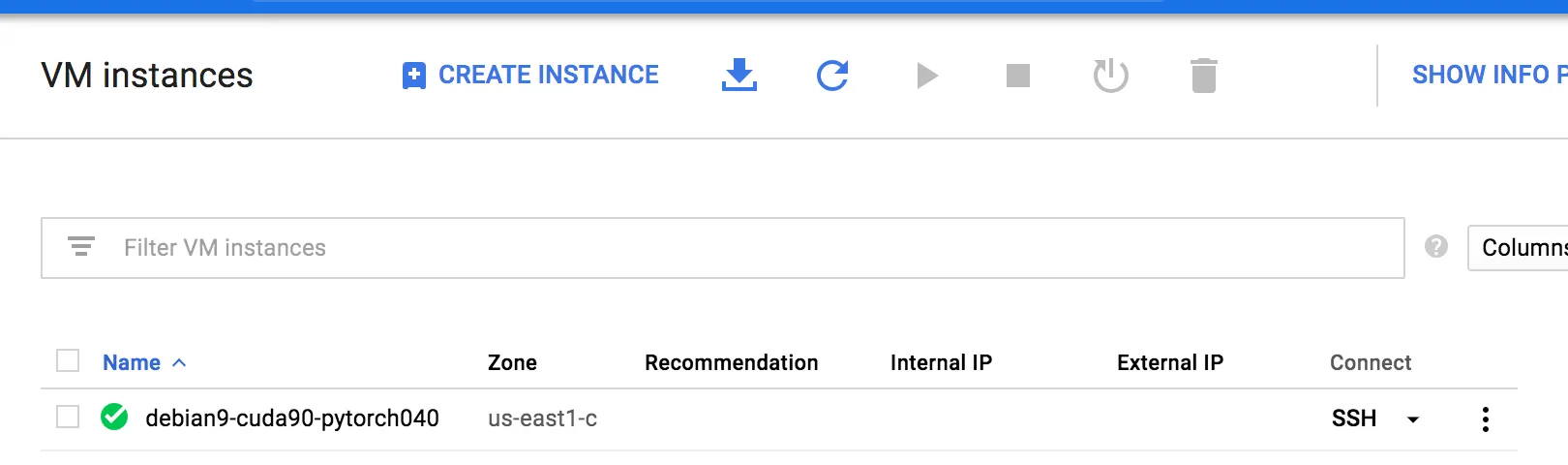 VM status page and shell access